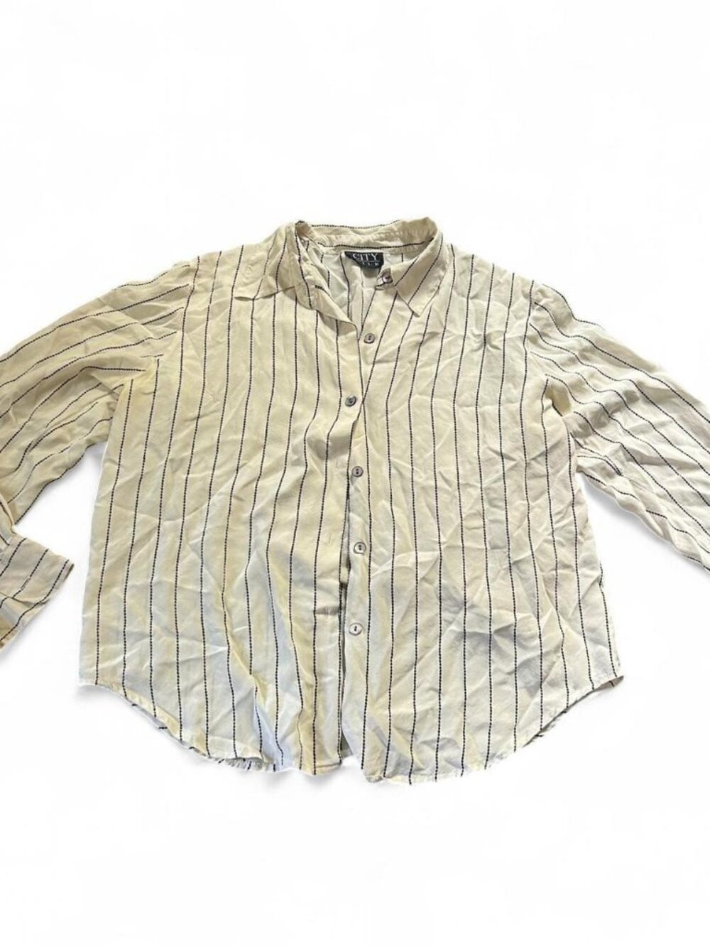 Cream and black striped button-up shirt #striped    Silk  Size small   Vintage y